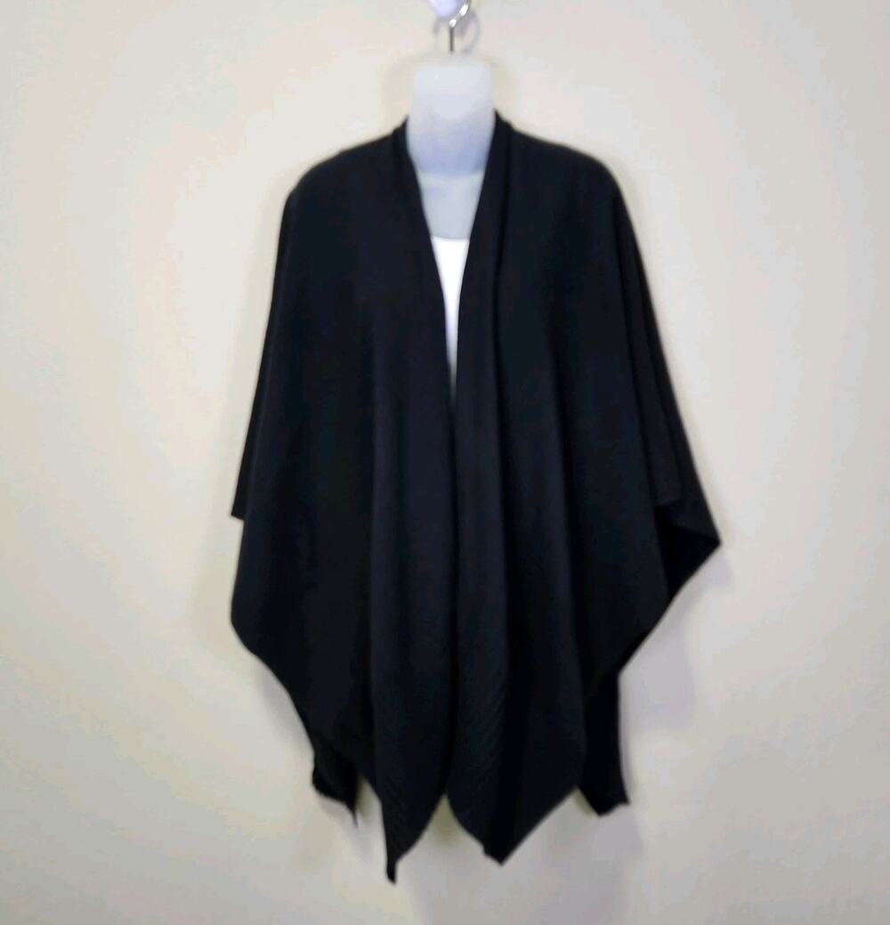 NAADAM 100% Cashmere Sweater OS Black Wrap Cape Poncho Open Front Quiet Luxury